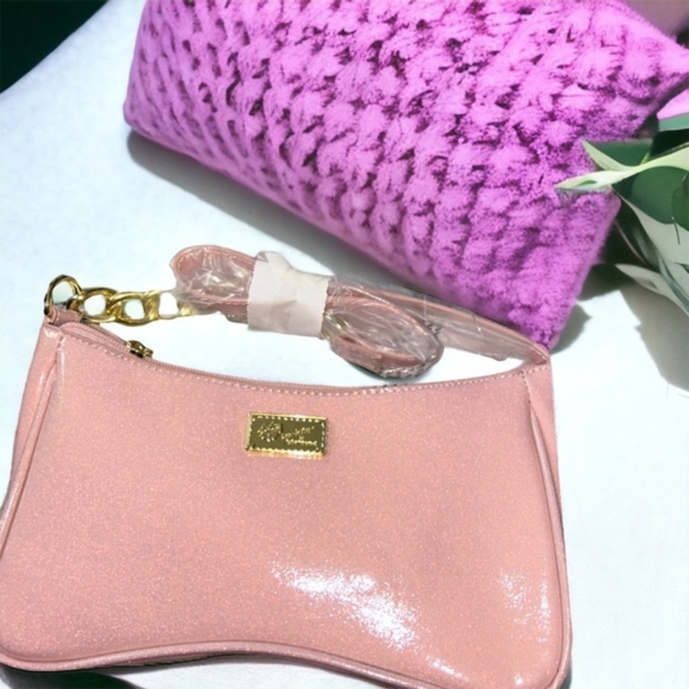Light Pink Glitter Luv Betsey by Betsey Johnson Gold Chain Shoulder Bag